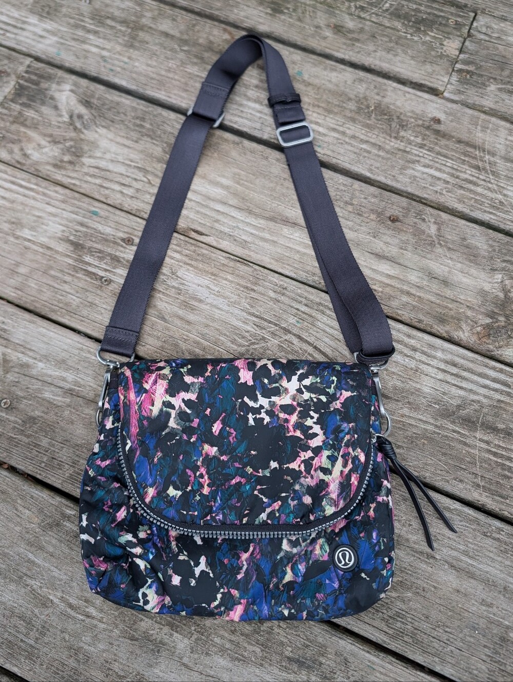 Lululemon Athletica Party Om Floral Black & MultiPrint Convertible Crossbody Bag
